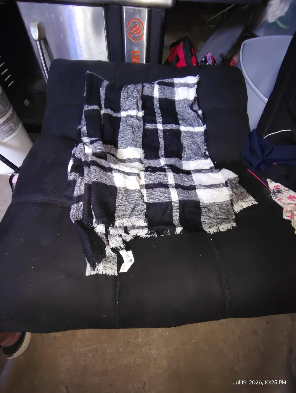 Old Navy Black, White & Gray Plaid Fringe Scarf